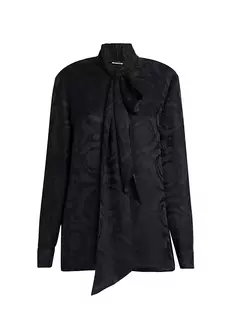 Неформальная рубашка из жаккардового шелка в стиле барокко Versace, черный