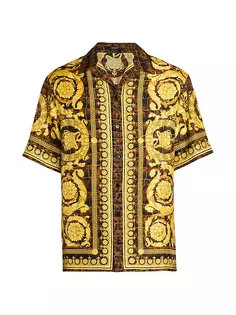 Шелковая походная рубашка Baroccodile Versace, цвет caramel black gold