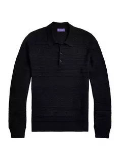 Текстурированная льняная рубашка-поло с длинными рукавами Ralph Lauren Purple Label, черный