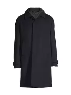 Шерстяное пальто с капюшоном Corneliani, темно-синий