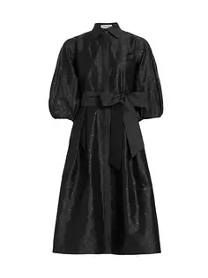Платье-рубашка миди из тафты с пайетками и объемными рукавами Teri Jon By Rickie Freeman, черный