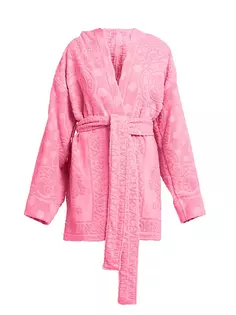 Жаккардовый махровый халат с поясом Versace, цвет flamingo