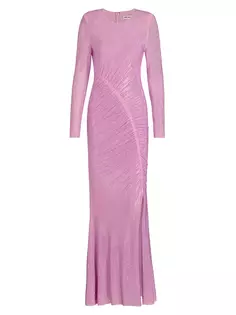 Сетчатое платье со сборками и стразами Self-Portrait, розовый