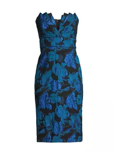 Жаккардовое платье-футляр с цветочным принтом Aidan Mattox, синий