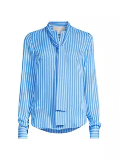 Блузка из шелкового полотна в полоску с бантом Michael Michael Kors, синий