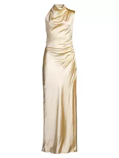 Асимметричное платье макси Constantina со сборками и сборками Misha, цвет soft gold
