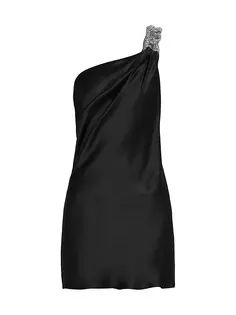 Мини-платье Falabella на одно плечо, украшенное кристаллами Stella Mccartney, черный
