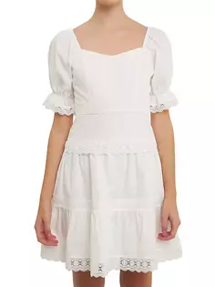 Кружевное комбинированное мини-платье с пышной юбкой Sweetheart Endless Rose, белый