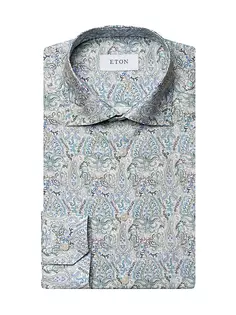 Рубашка приталенного кроя из хлопка и тенселя с узором пейсли Eton, синий