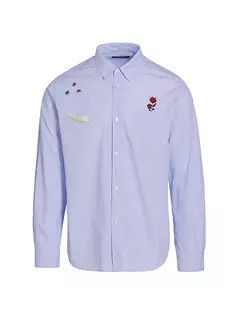 Полосатая рубашка на пуговицах с графическим рисунком Undercover, синий