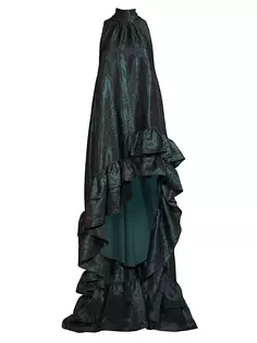 Платье из тисненой тафты с высоким вырезом и низким вырезом One33 Social, цвет forest green