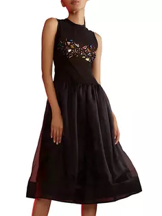 Платье миди из органзы Gems Mesh Cynthia Rowley, черный