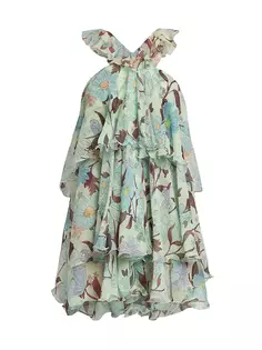Шелковое мини-платье с принтом Garden Stella Mccartney, цвет multicolor mint