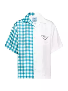 Рубашка Double Match из шелкового твила Prada, синий