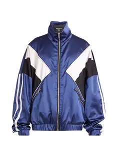 Атласная спортивная куртка с монограммой Balmain, синий