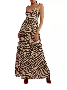 Шелковое платье макси с завязками и плечами Zebra Cynthia Rowley, цвет zebra
