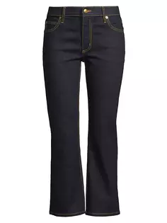 Укороченные расклешенные джинсы стрейч с низкой посадкой Tory Burch, цвет dark wash