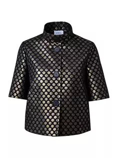 Жаккардовая куртка с короткими рукавами металлик в горошек Akris Punto, цвет black gold