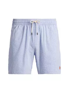 Полосатые хлопковые шорты для плавания Polo Ralph Lauren, цвет cruise royal seersucker