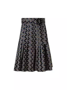 Длинная юбка из хлопкового атласа с поясом Akris Punto, цвет sage black ink