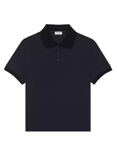 Рубашка-поло Cassandre из хлопкового пике Saint Laurent, темно-синий