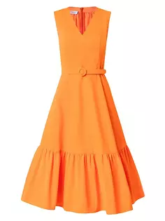 Платье миди из хлопковой смеси с V-образным вырезом Akris Punto, неоновый оранжевый