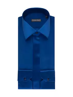 Шелковая рубашка под смокинг ручной работы Stefano Ricci, синий