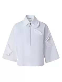 Свободная блузка из габардина с рукавами-колокольчиками и молнией до половины Akris Punto, цвет cream