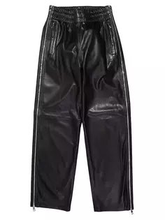 Кожаные спортивные брюки свободного кроя с боковой молнией Purple Brand, черный