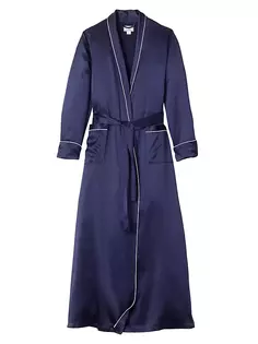 Шелковый длинный халат Petite Plume, темно-синий
