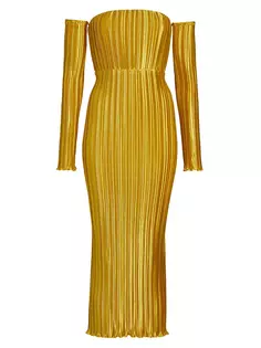 Плиссированное платье с открытыми плечами в стиле Gatsby L&apos;Idée, цвет marigold L'idée