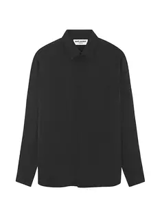 Рубашка с воротником Yves из матового и блестящего шагреневого шелка Saint Laurent, черный