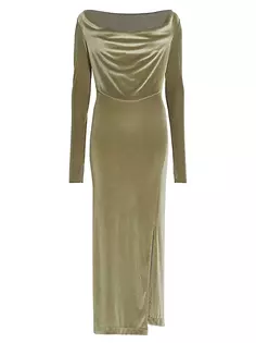 Драпированное бархатное платье макси Helmut Lang, цвет sage