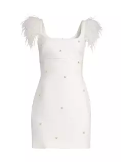 Мини-платье Cameron с перьями и кристаллами Likely, белый