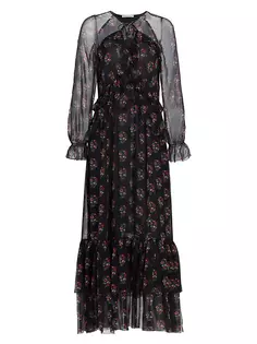 Шелковое платье макси с шафрановым цветочным принтом D Ô E N, цвет large paisley bouquet