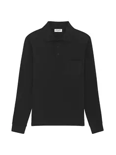 Рубашка-поло из хлопкового пике Saint Laurent, черный