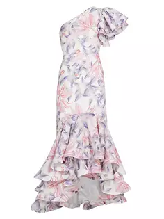 Платье макси на одно плечо с оборками и цветочным принтом Corocora No Pise La Grama, белый