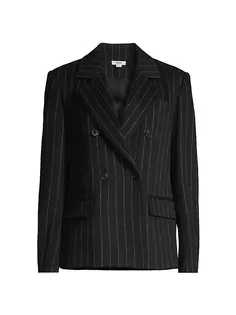 Двубортный пиджак в тонкую полоску из смесовой шерсти Jason Wu, цвет black chalk stripe