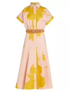 Хлопковое платье миди с поясом и принтом Noor Silvia Tcherassi, цвет yellow tan floral breeze