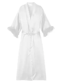 Шелковый халат с перьями Petite Plume, белый