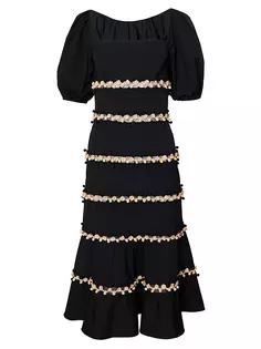 Платье в цветочную полоску с вышивкой Carolina Herrera, черный