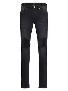 Прямые узкие джинсы с эффектом потертости P002 Blowout Knees Purple Brand, черный