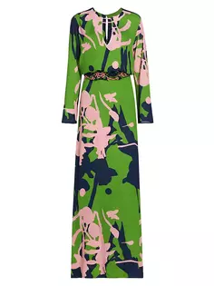 Платье макси с поясом и длинными рукавами Ravenna Silvia Tcherassi, цвет verdi pink blossom burst