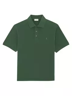 Рубашка-поло с монограммой из хлопкового пике Saint Laurent, цвет vert fonce