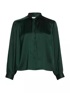 Шелковая блузка Judith с воротником-стойкой D Ô E N, цвет alpine green