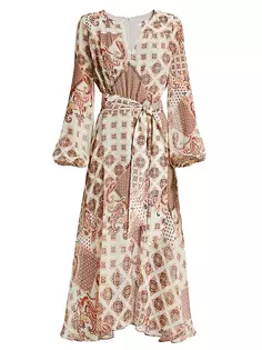 Платье миди Жоржетта с шарфовым принтом Santorelli, цвет ochre
