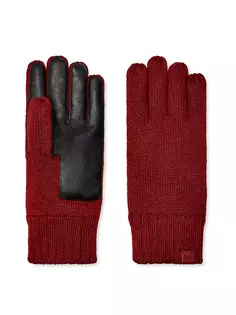 Вязаные кожаные перчатки M на ладонях Ugg, темно-вишневый