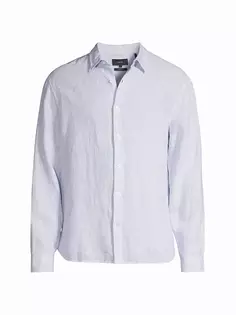 Полосатая льняная рубашка с длинными рукавами и пуговицами спереди Vince, цвет rivera off white