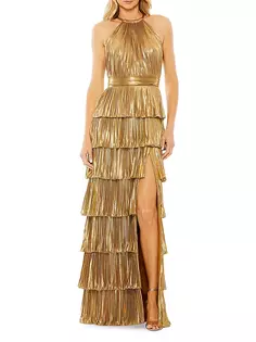 Многоярусное платье с воротником халтернэк Mac Duggal, золото