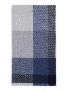 Саржевый шарф в клетку из шерсти и кашемира Brunello Cucinelli, синий